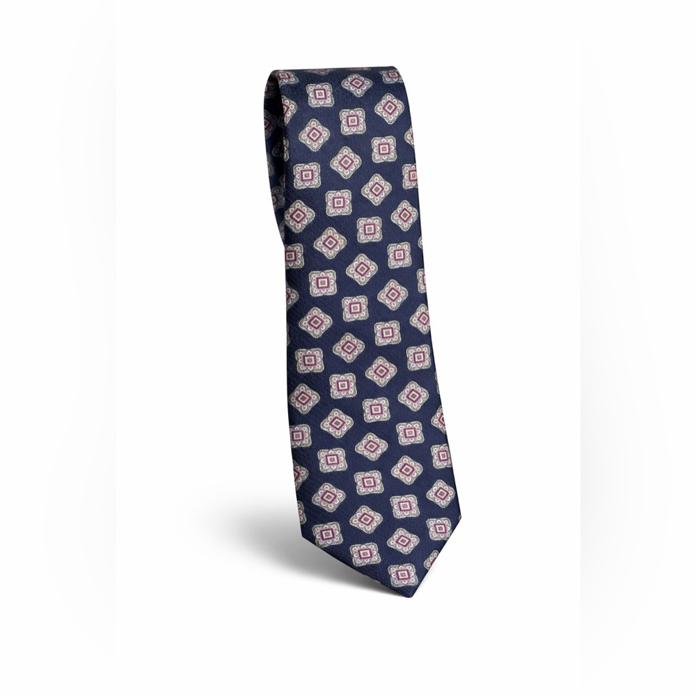NEW- Daniel Cremieux Navy and Purple Patterned Slim Tie - Picture 1 of 5